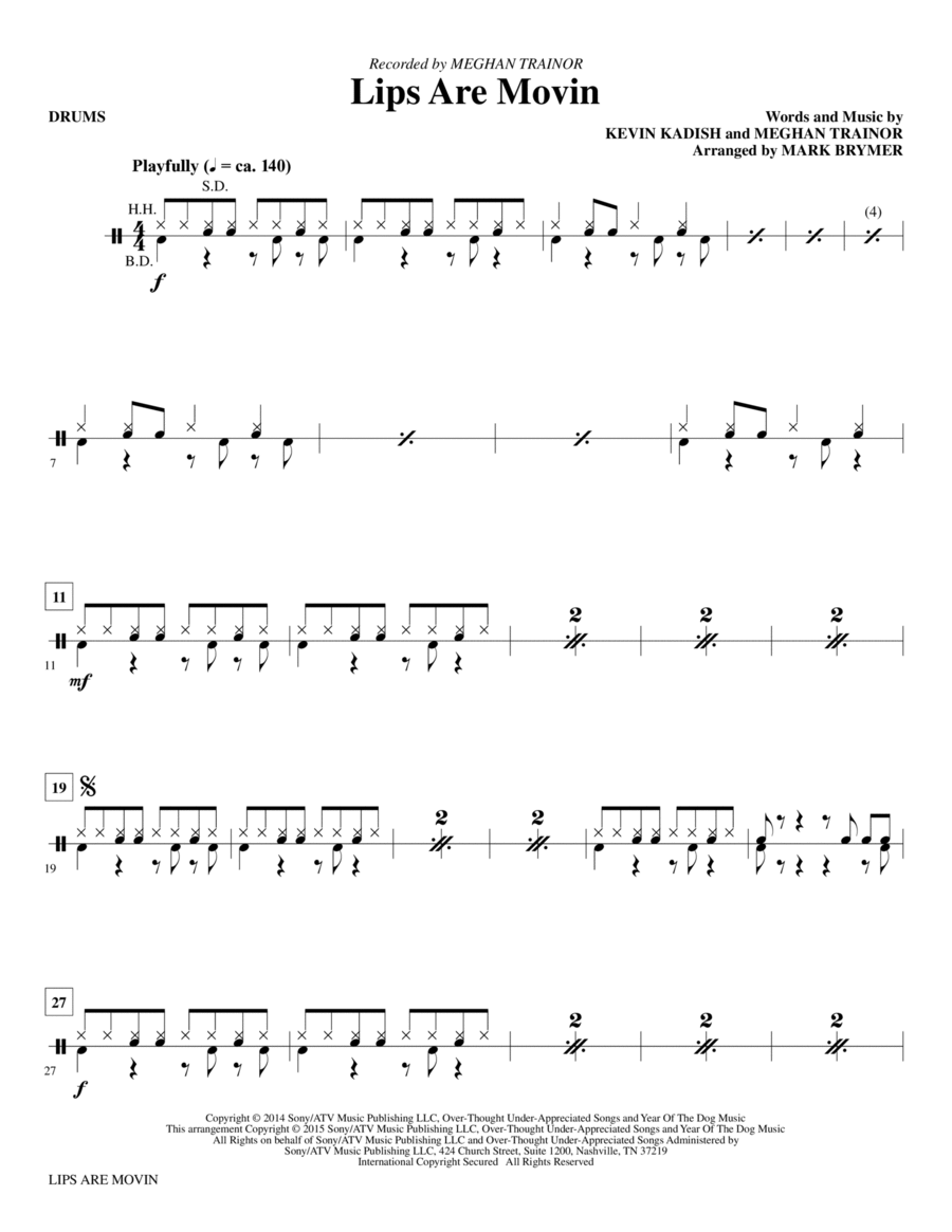 Lips Are Movin (arr. Mark Brymer) - Drums