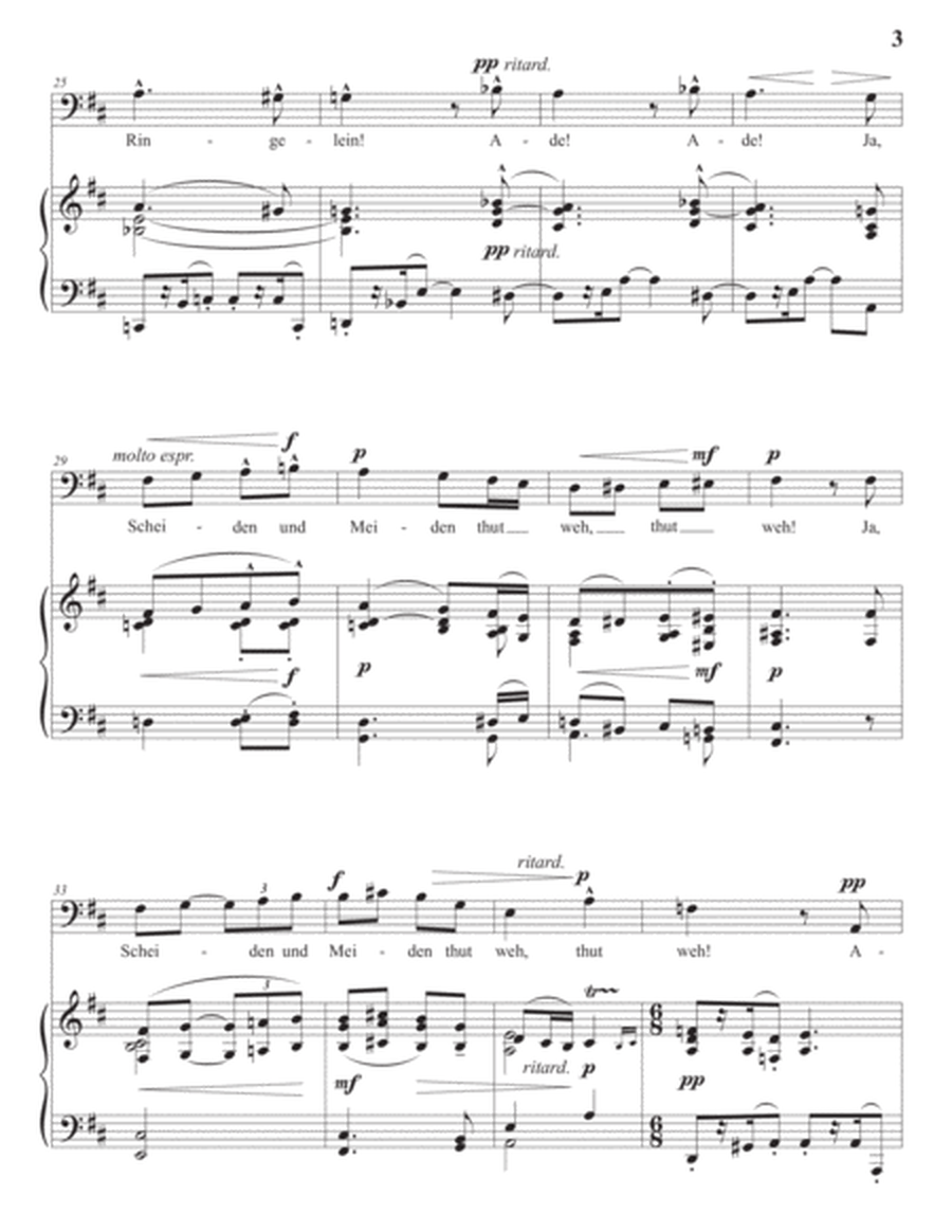 MAHLER: Scheiden und Meiden (transposed to D major, bass clef)