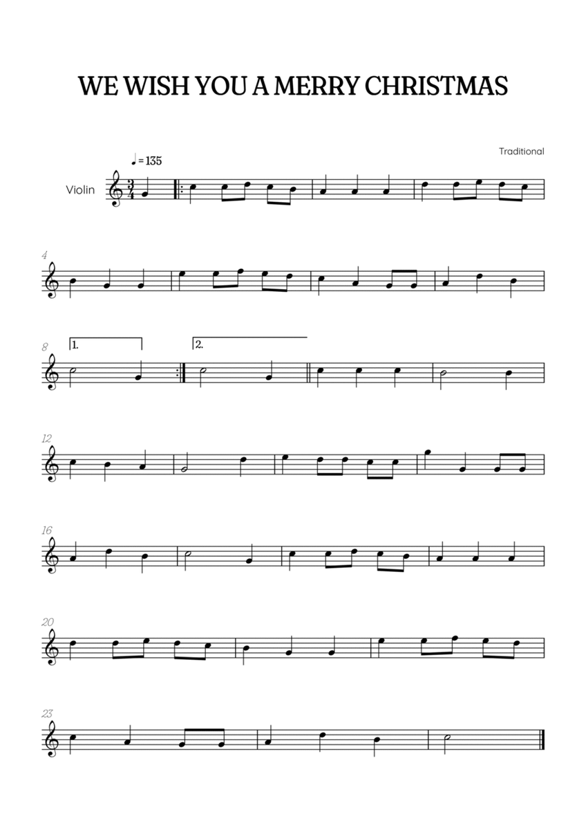 We Wish You a Merry Christmas for violin • easy Christmas sheet music image number null