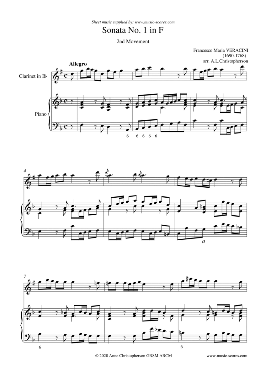 Veracini Allegro - Clarinet and Piano image number null