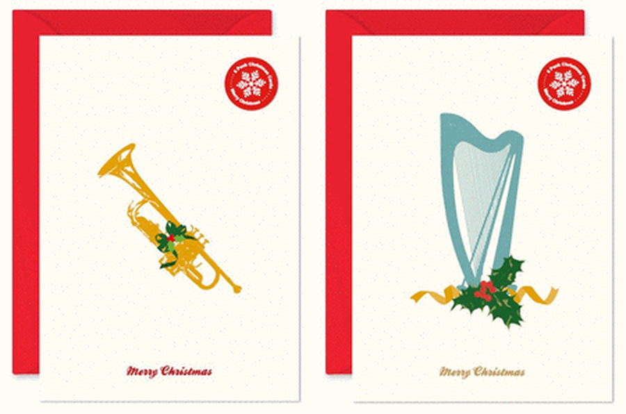 My World Xmas Card - Pack Of 6 - Harp/Trumpet