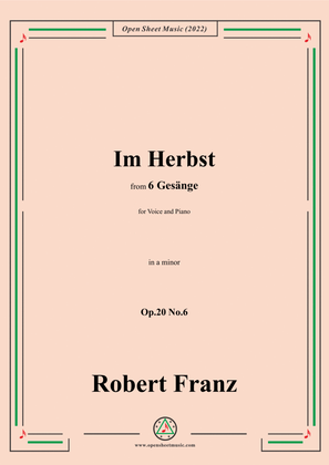 Book cover for Franz-Im Herbst,in a minor,Op.20 No.6,for Voice and Piano