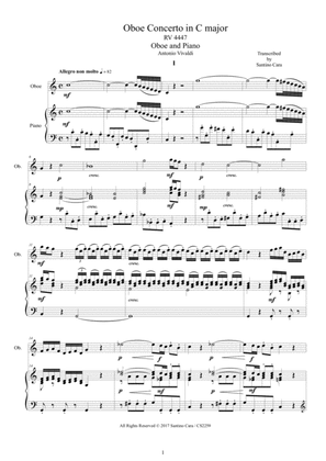 Book cover for Vivaldi - Oboe Concerto in C major RV 447 for Oboe and Piano - Score and Oboe part