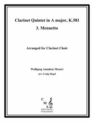 Book cover for Mozart Clarinet Quintet in A major, K.581, 3. Menuetto for Clarinet Choir