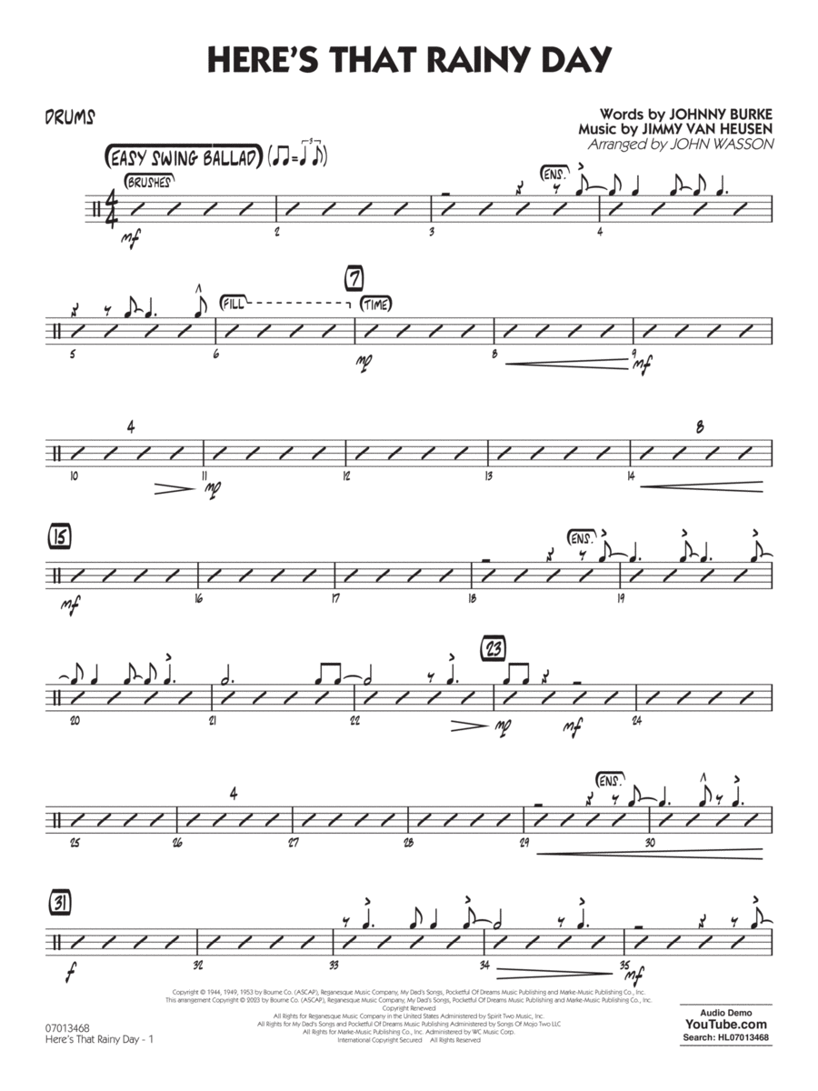 Here's That Rainy Day (arr. John Wasson) - Drums