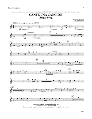 Cante una Cancion (Sing a Song): B-flat Tenor Saxophone