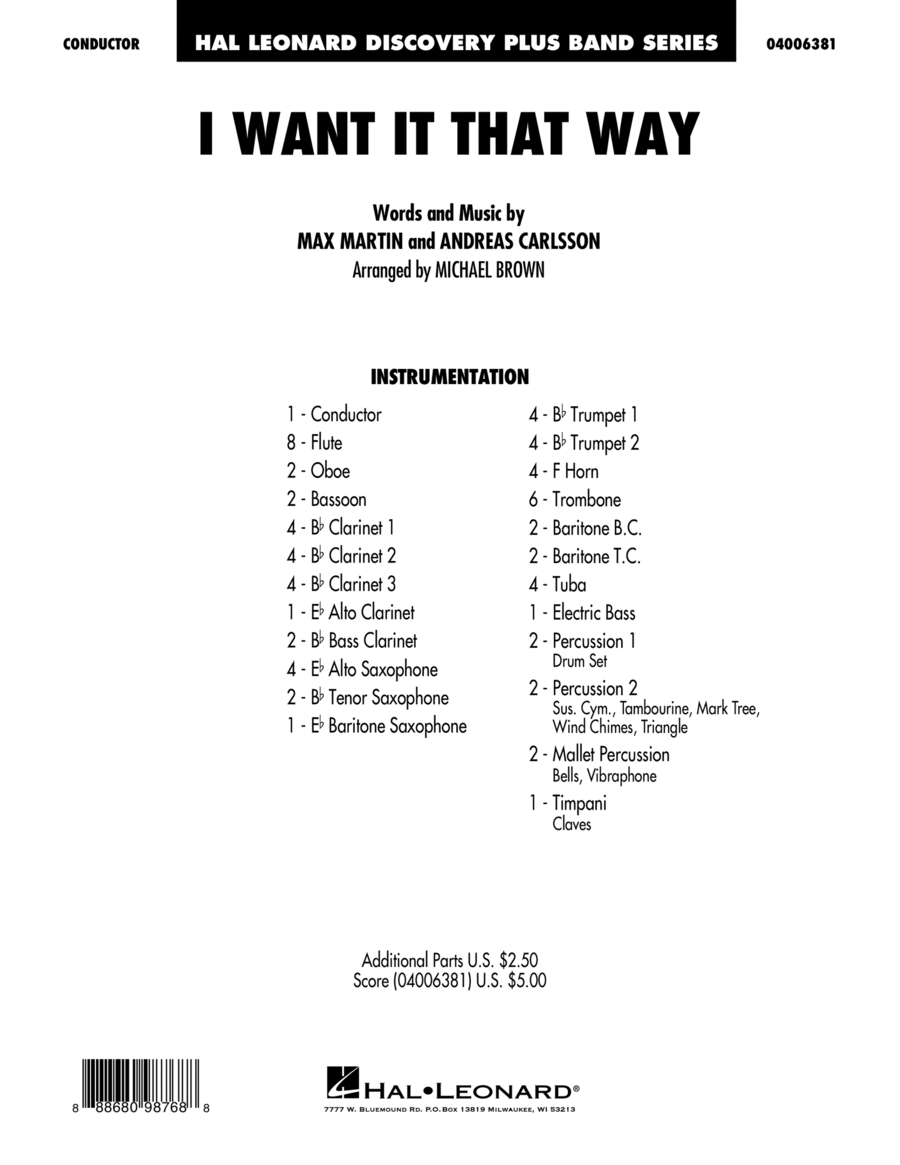 I Want It That Way (arr. Michael Brown) - Conductor Score (Full Score)