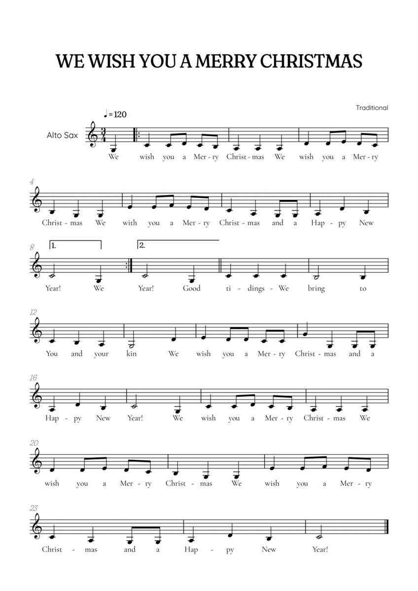 We Wish You a Merry Christmas for alto sax • easy Christmas sheet music image number null