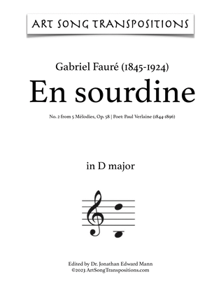 Book cover for FAURÉ: En Sourdine, Op. 58 no. 2 (transposed to D major, C-sharp major, and C major)