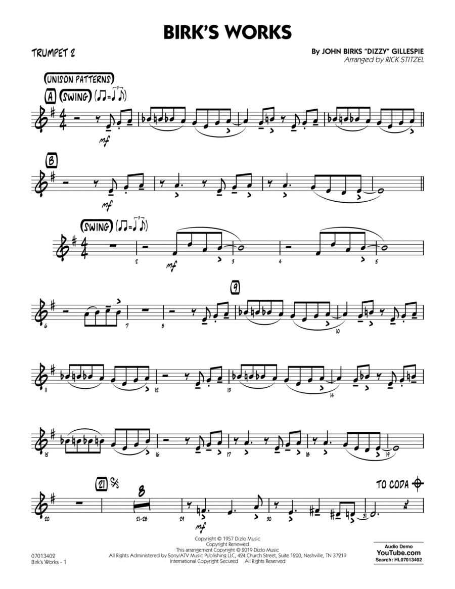 Birk's Works (arr. Rick Stitzel) - Trumpet 2