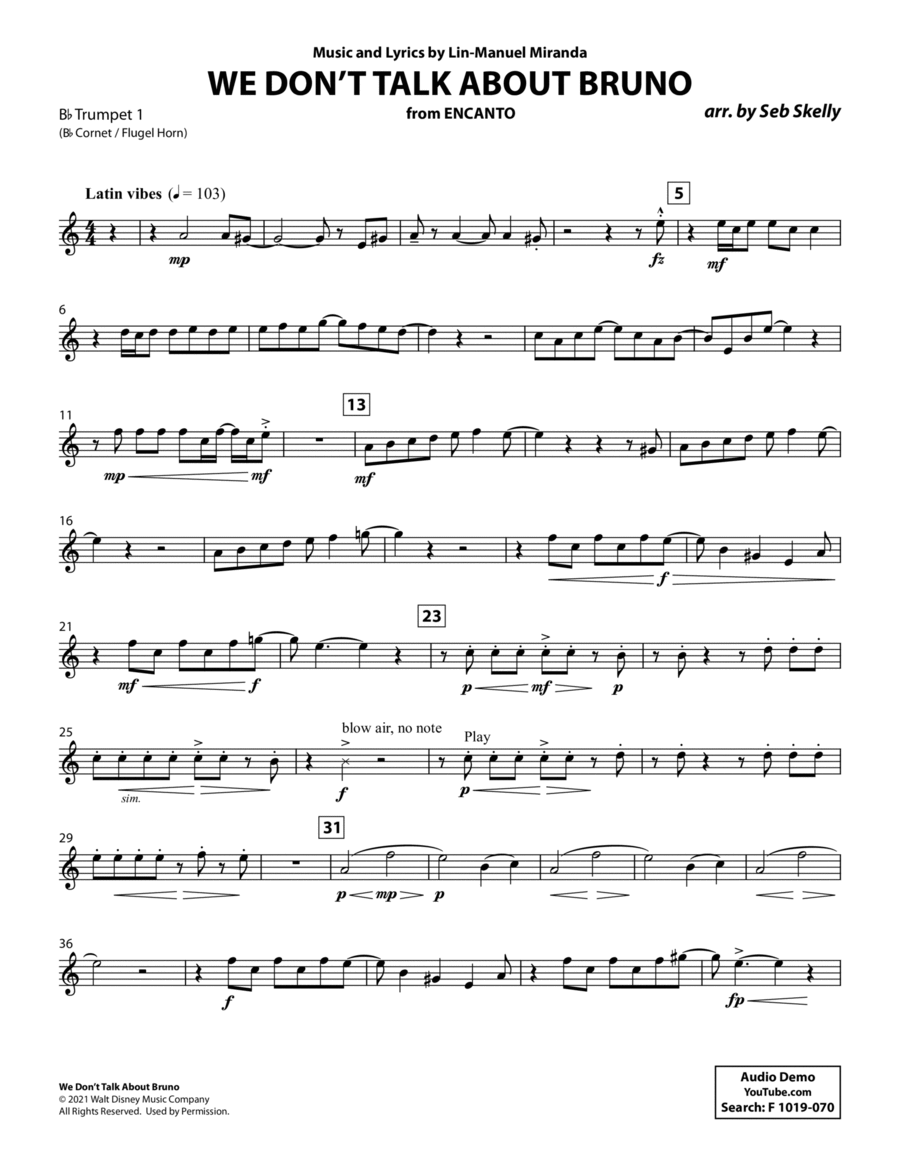 We Don't Talk About Bruno (from Encanto) (arr. Seb Skelly) - Bb Trumpet 1