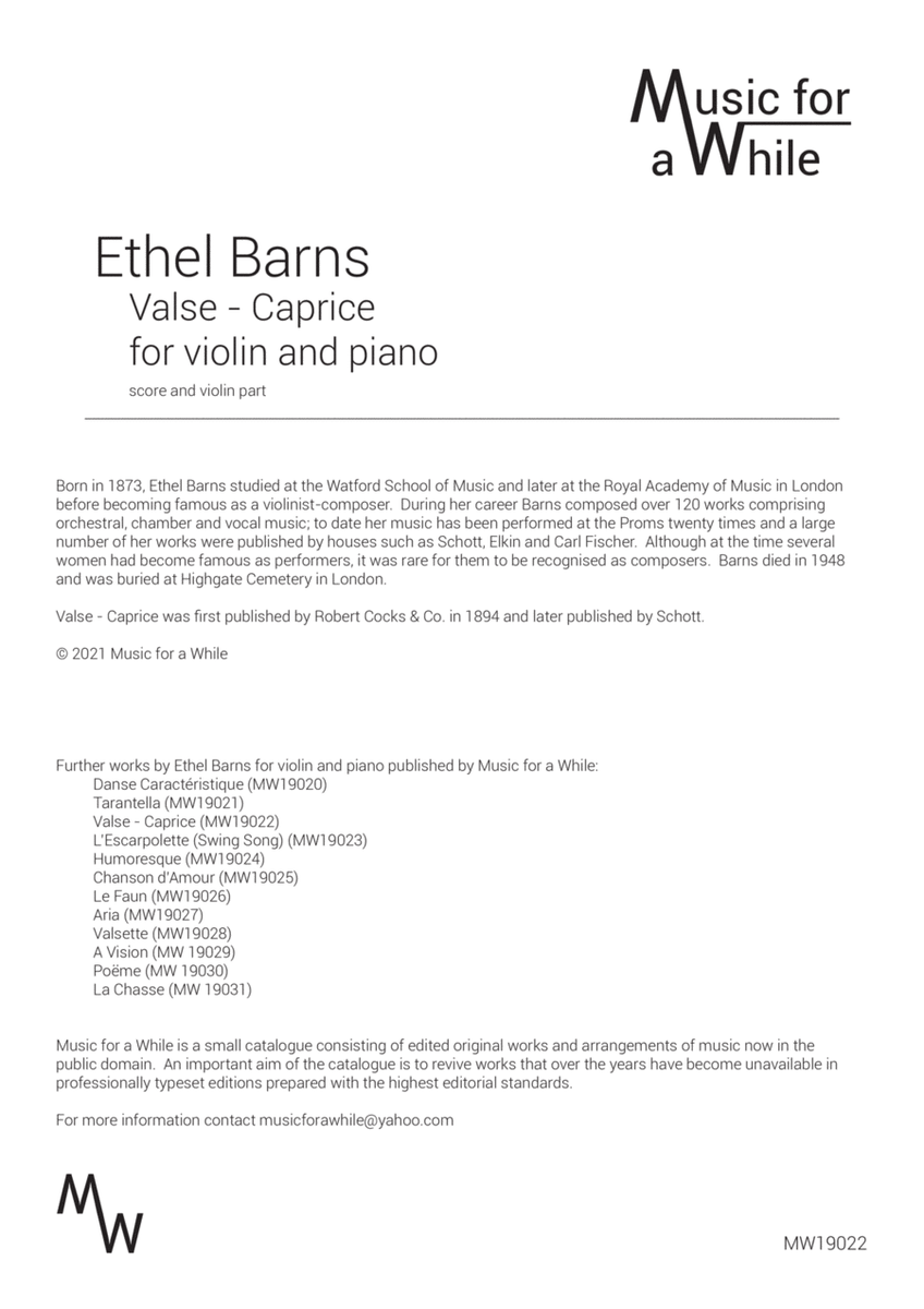 Ethel Barns - Valse Caprice for violin and piano (score and violin part)