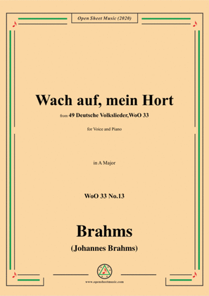 Book cover for Brahms-Wach auf,mein Hort,WoO 33 No.13,in A Major,for Voice and Piano