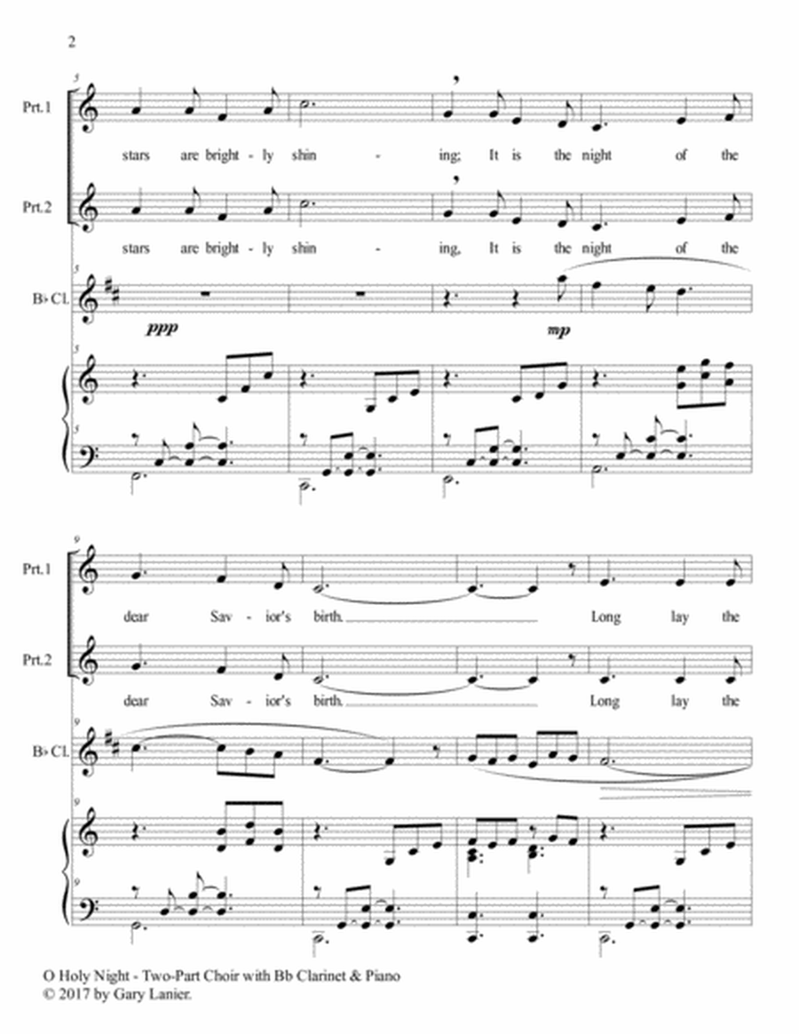 O HOLY NIGHT (Two-Part Choir for Treble Voices with Bb Clarinet & Piano - Score & Parts included) image number null