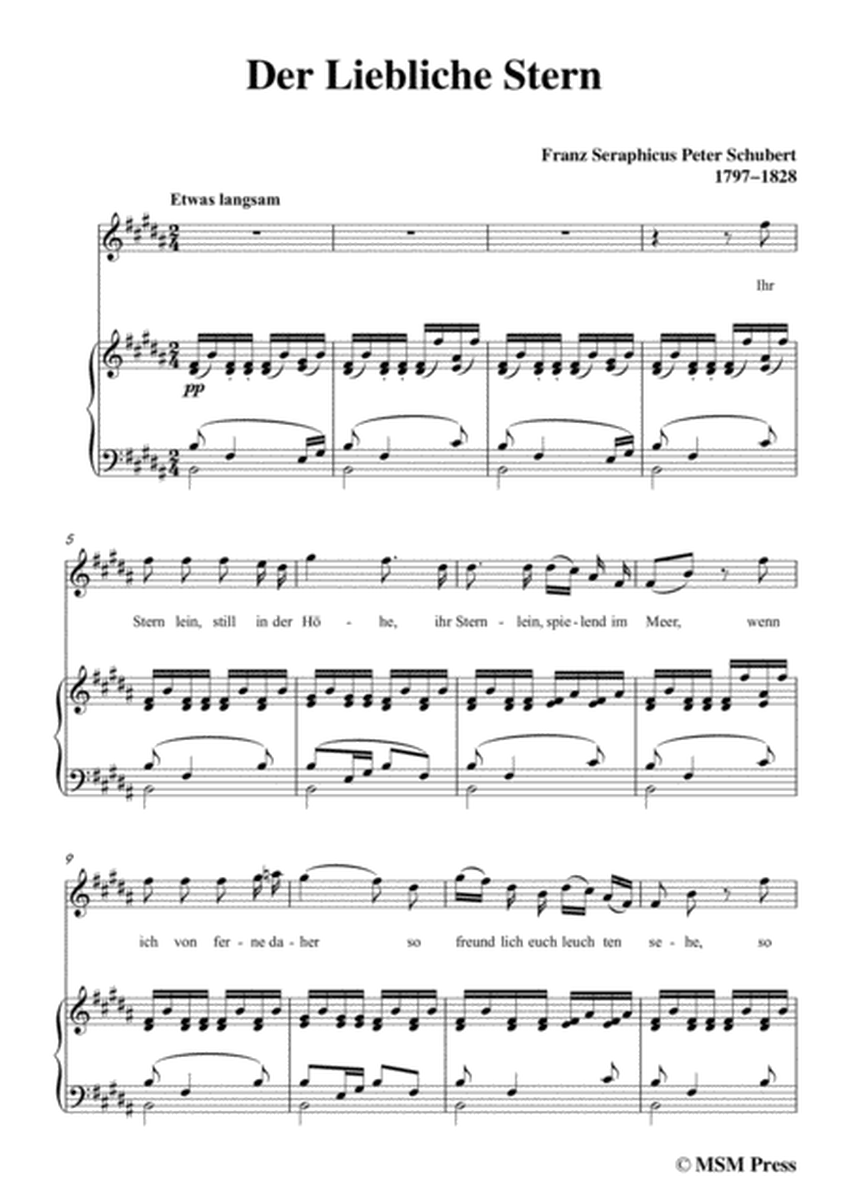 Schubert-Der Liebliche Stern,in B Major,for Voice&Piano image number null