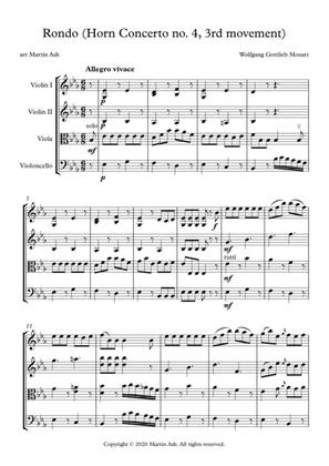 Book cover for Mozart Rondo from Horn Concerto no. 4 for string quartet