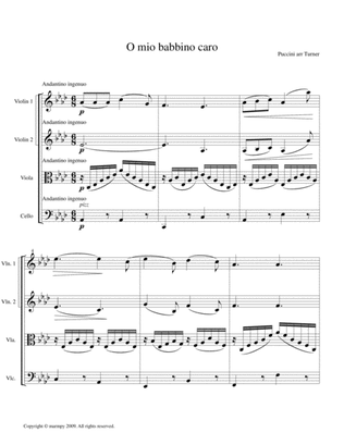 Book cover for O Mio Babbino Caro by Puccini (arranged for String Quartet)