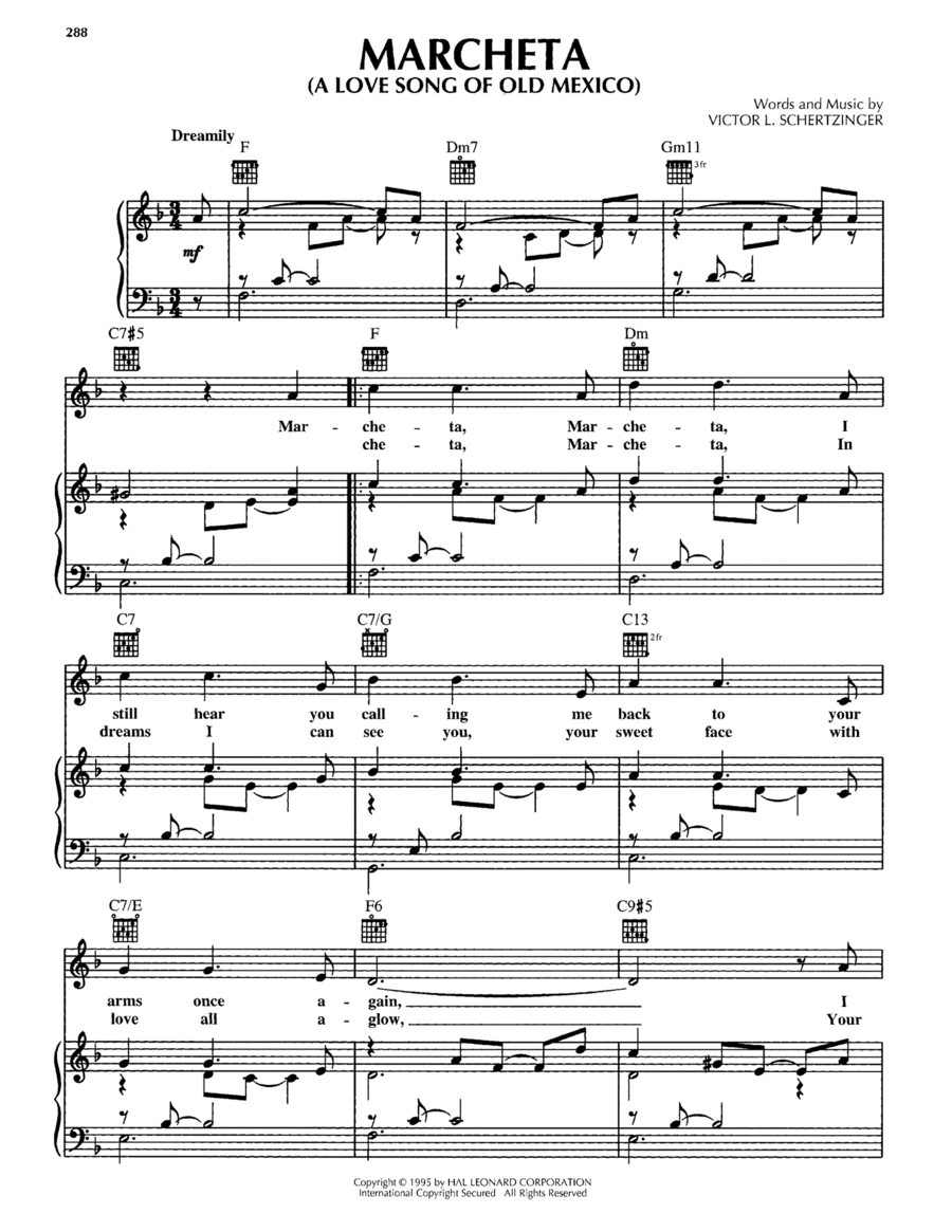 Marcheta (A Love Song Of Old Mexico) Piano, Vocal, Guitar - Digital Sheet Music
