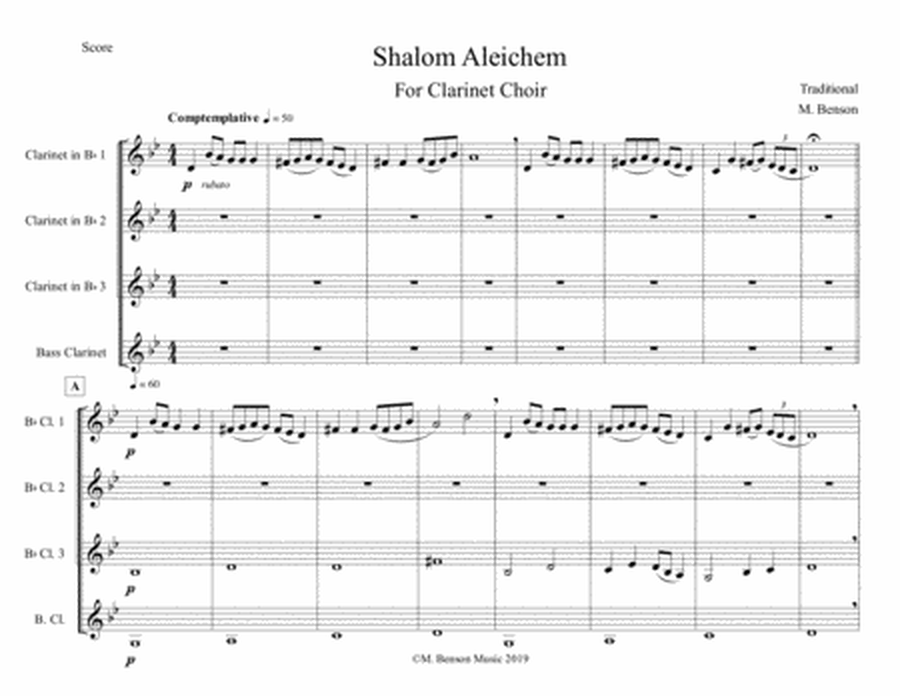 Shalom Aleichem for Clarinet Quartet/Choir image number null