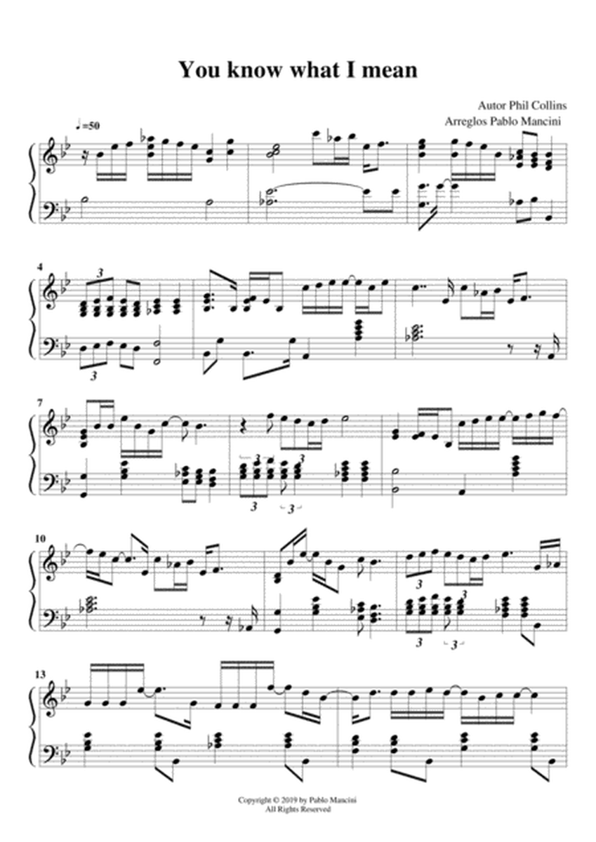 You Know What I Mean - Phil Collins (piano version) arrangements Pablo Mancini