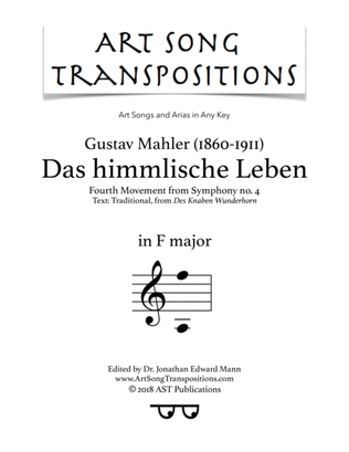 Book cover for MAHLER: Das himmlische Leben (transposed to F major)