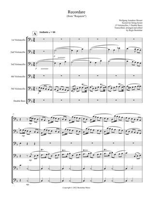 Book cover for Recordare (from "Requiem") (F) (String Sextet - 5 Cellos, 1 Bass)