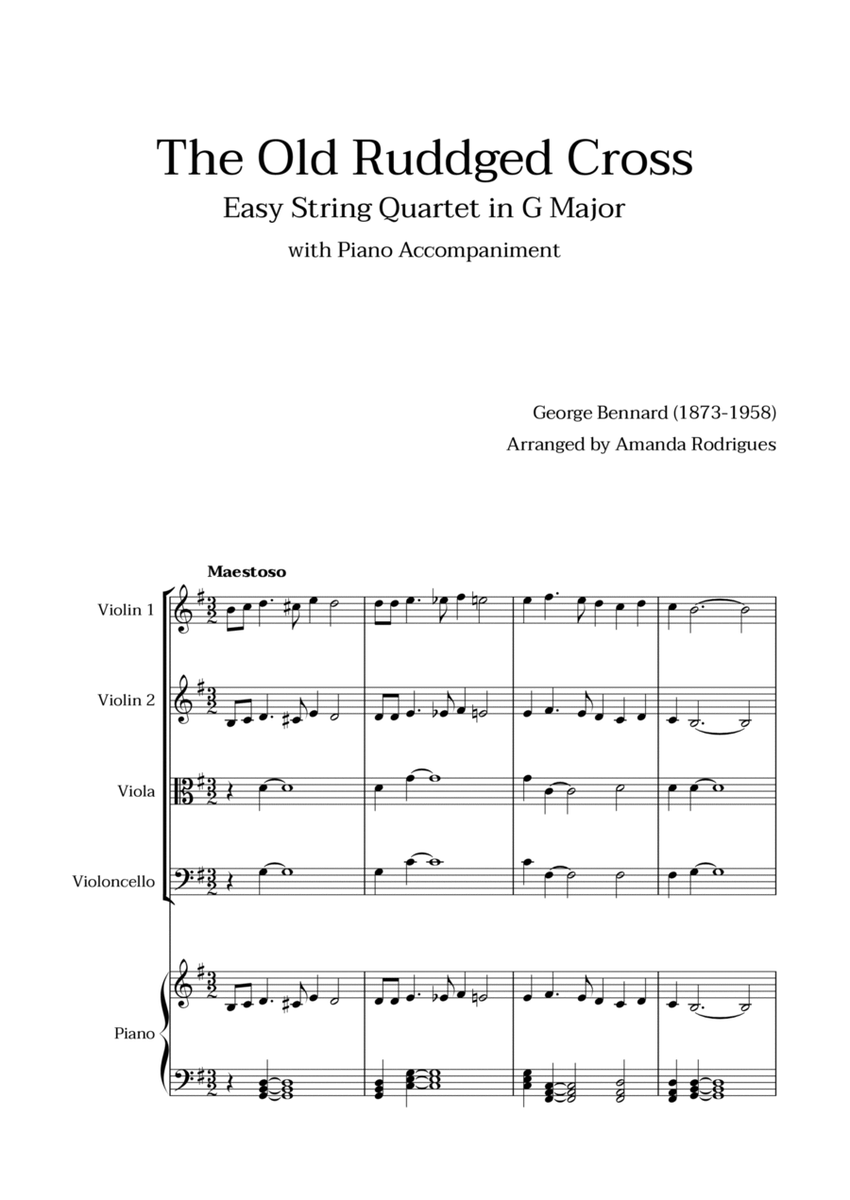 The Old Rugged Cross in G Major - Easy String Quartet with Piano Accompaniment image number null