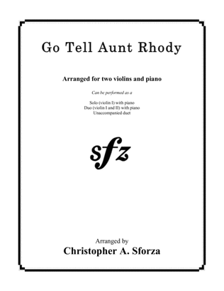 Book cover for Go Tell Aunt Rhody, for two violins and piano