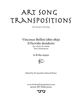 Book cover for BELLINI: Il fervido desiderio (transposed to B-flat major)