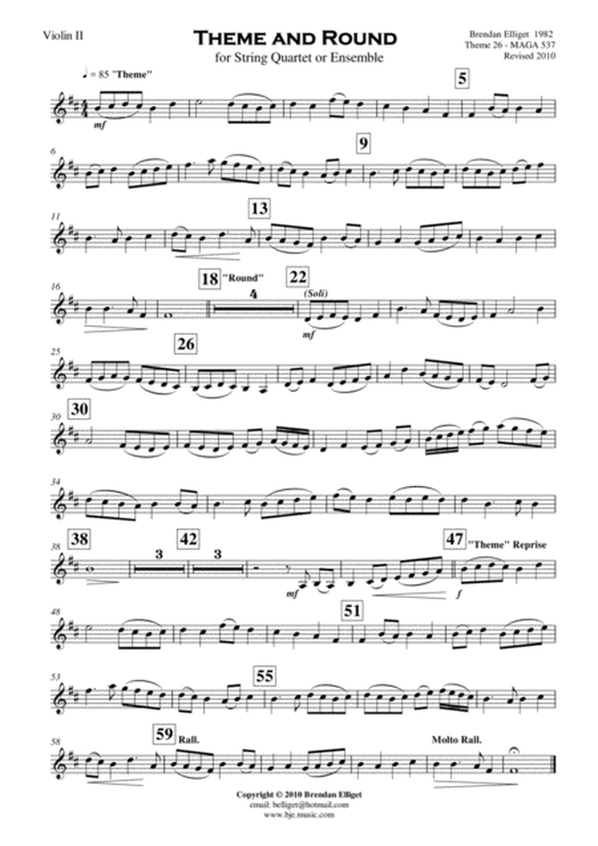 Theme and Round - String Quartet or Ensemble Score and Parts PDF image number null