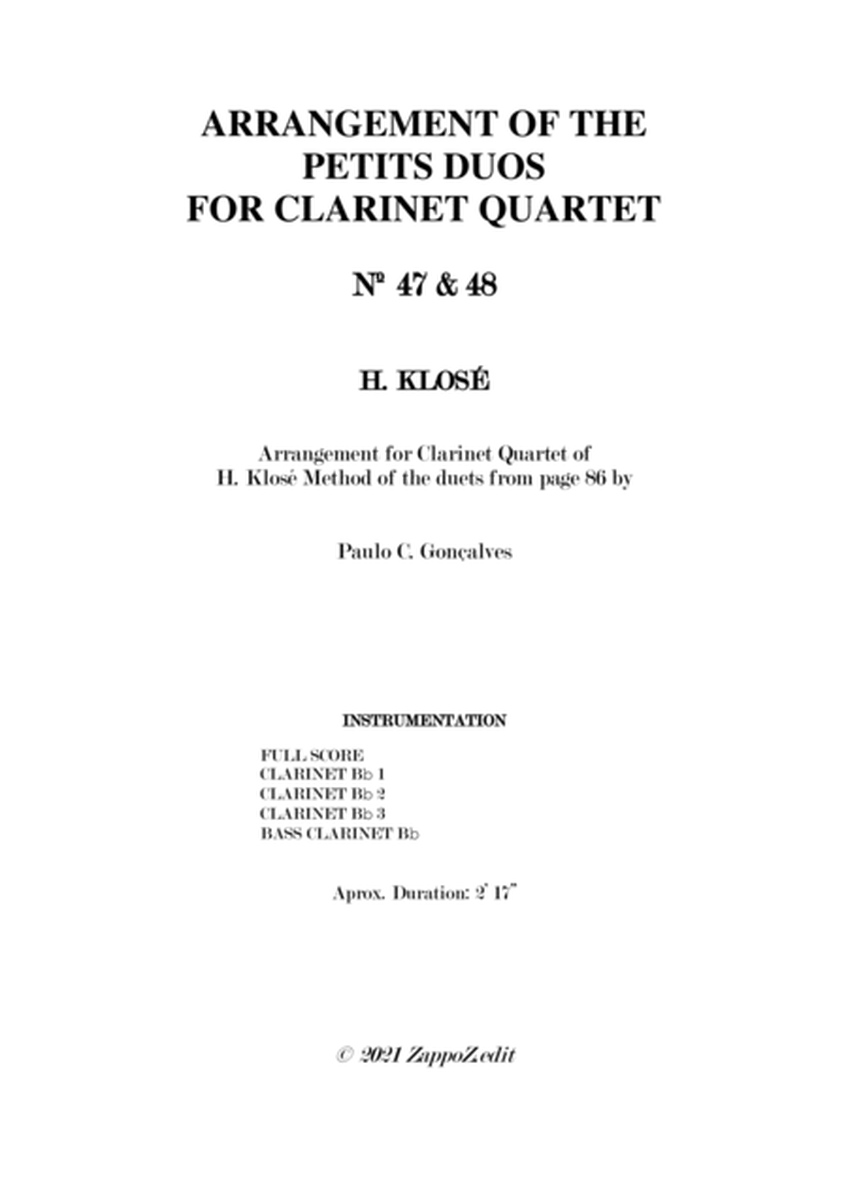 ARRANGEMENT OF THE PETITS DUOS FOR CLARINET QUARTET Nº 47 & 48 image number null