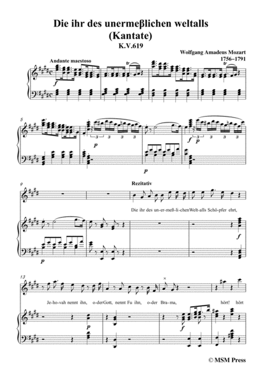 Mozart-Die ihr des unermeβlichen weltalls,in E Major,for Voice and Piano image number null