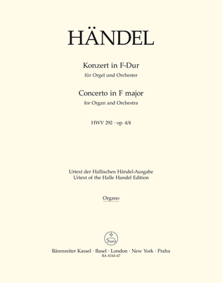 Book cover for Concerto for Organ and Orchestra F major, Op. 4/4 HWV 292