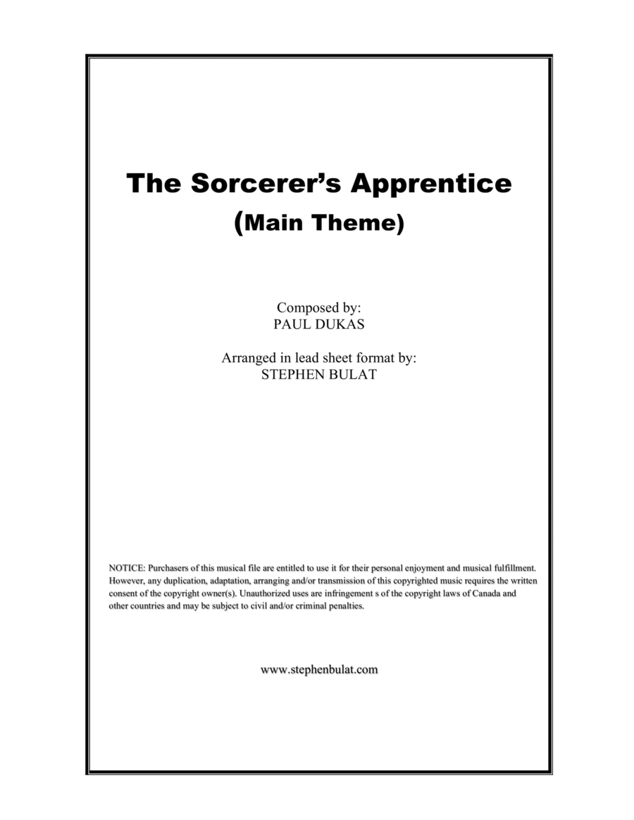 The Sorcerer's Apprentice (from Walt Disney's Fantasia) - Lead sheet (key of Cm)