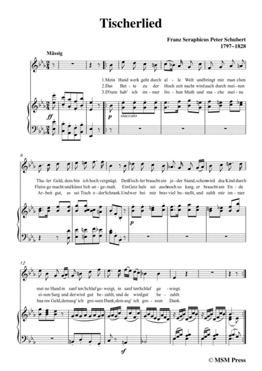 Schubert-Tischerlied,in E flat Major,for Voice&Piano image number null