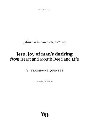 Book cover for Jesu, joy of man's desiring by Bach for Trombone Quintet