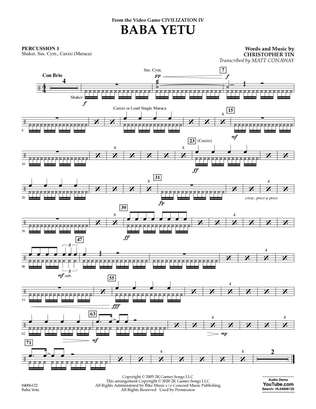 Book cover for Baba Yetu (from Civilization IV) (trans. Matt Conaway) - Percussion 1