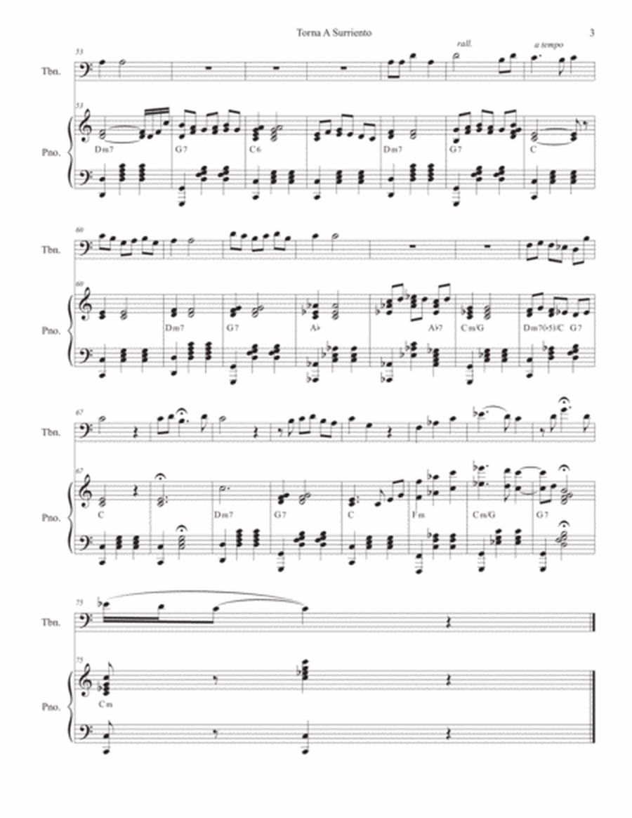 Torna A Surriento (Come Back to Sorrento) (Trombone solo and Piano) by Ernesto De Curtis Piano - Digital Sheet Music