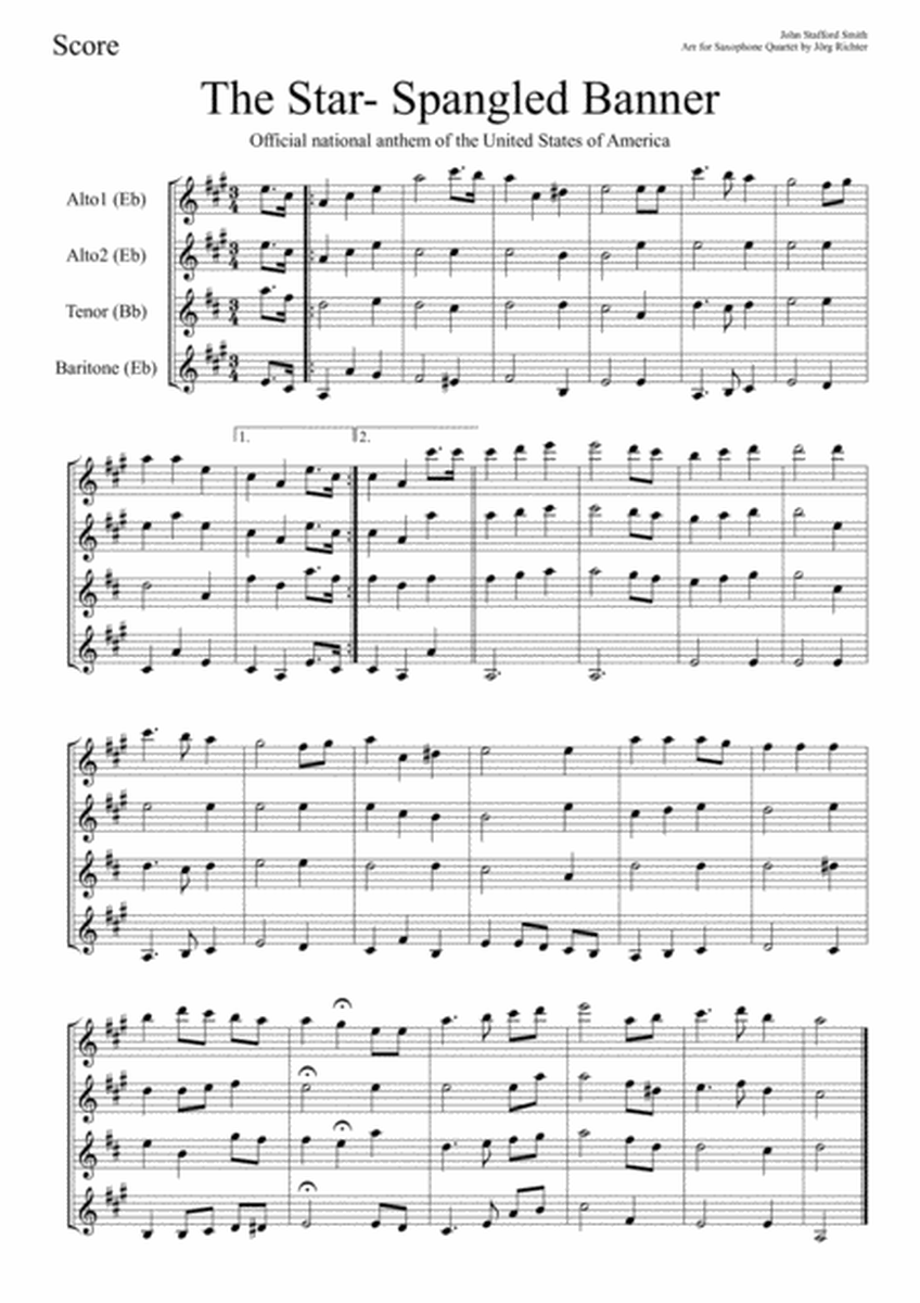 The Star- Spangled Banner (Nationalhymne USA) für Saxophon Quartett image number null