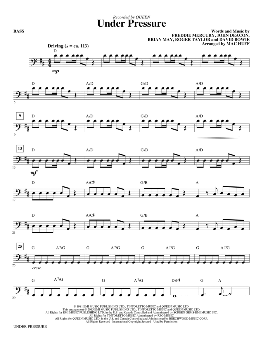 Under Pressure (arr. Mac Huff) - Bass