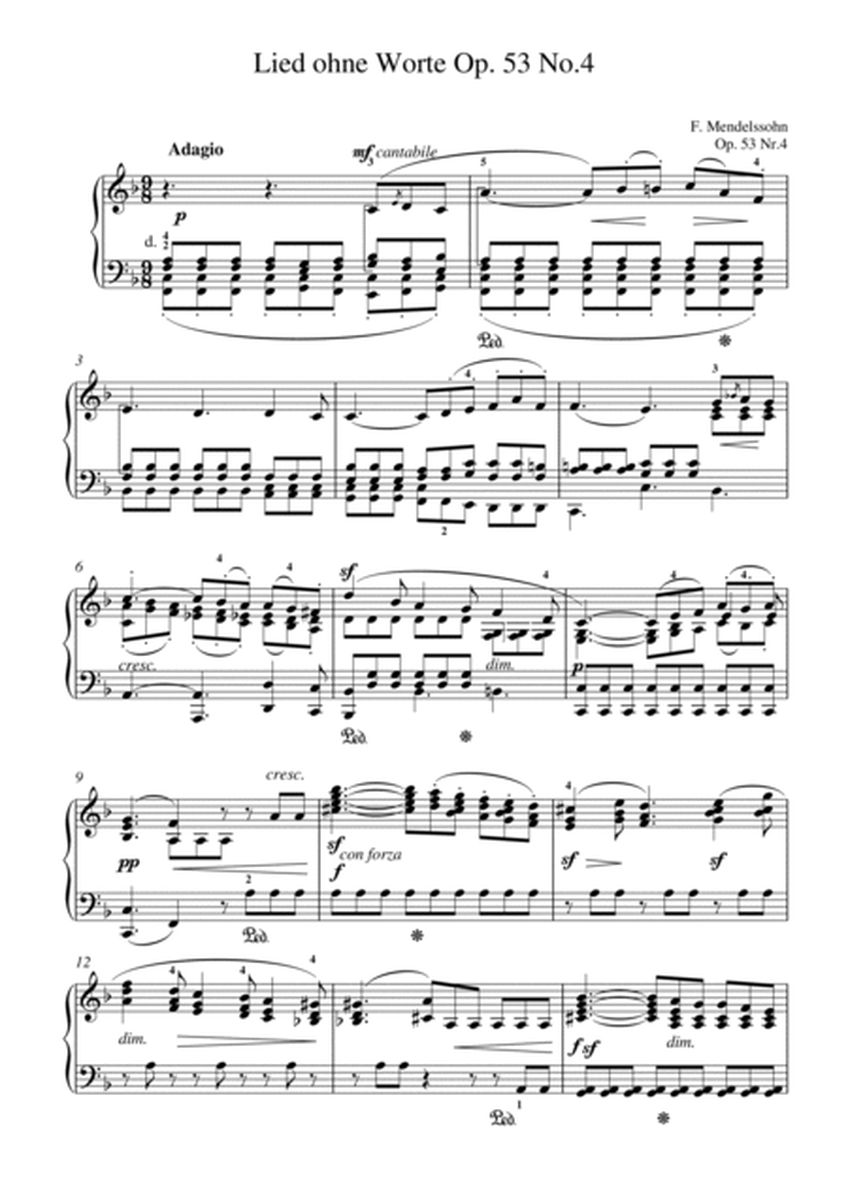Mendelssohn-Lied ohne Worte Op. 53 No.4(Piano) image number null