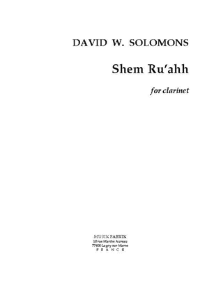 Book cover for Shem Ru'ahh, melodia per clarinetto