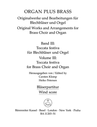 Book cover for organ plus brass, Volume III: Toccata festiva for Brass Choir and Organ