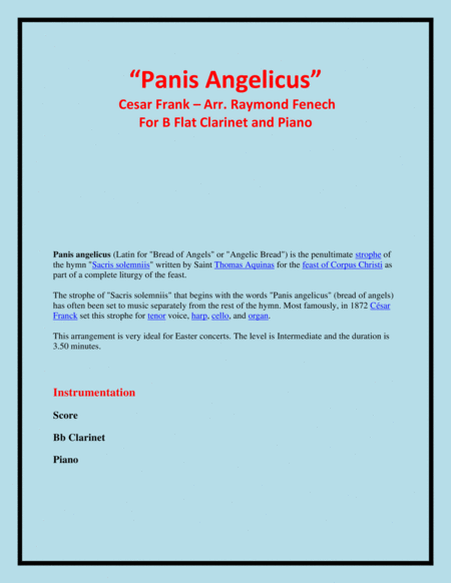 Panis Angelicus - B Flat Clarinet and Piano image number null