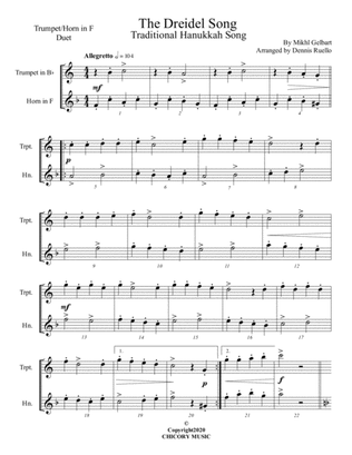 Book cover for The Dreidel Song - Mixed Brass (Trumpet/Horn in F) Duet - Advanced Intermediate