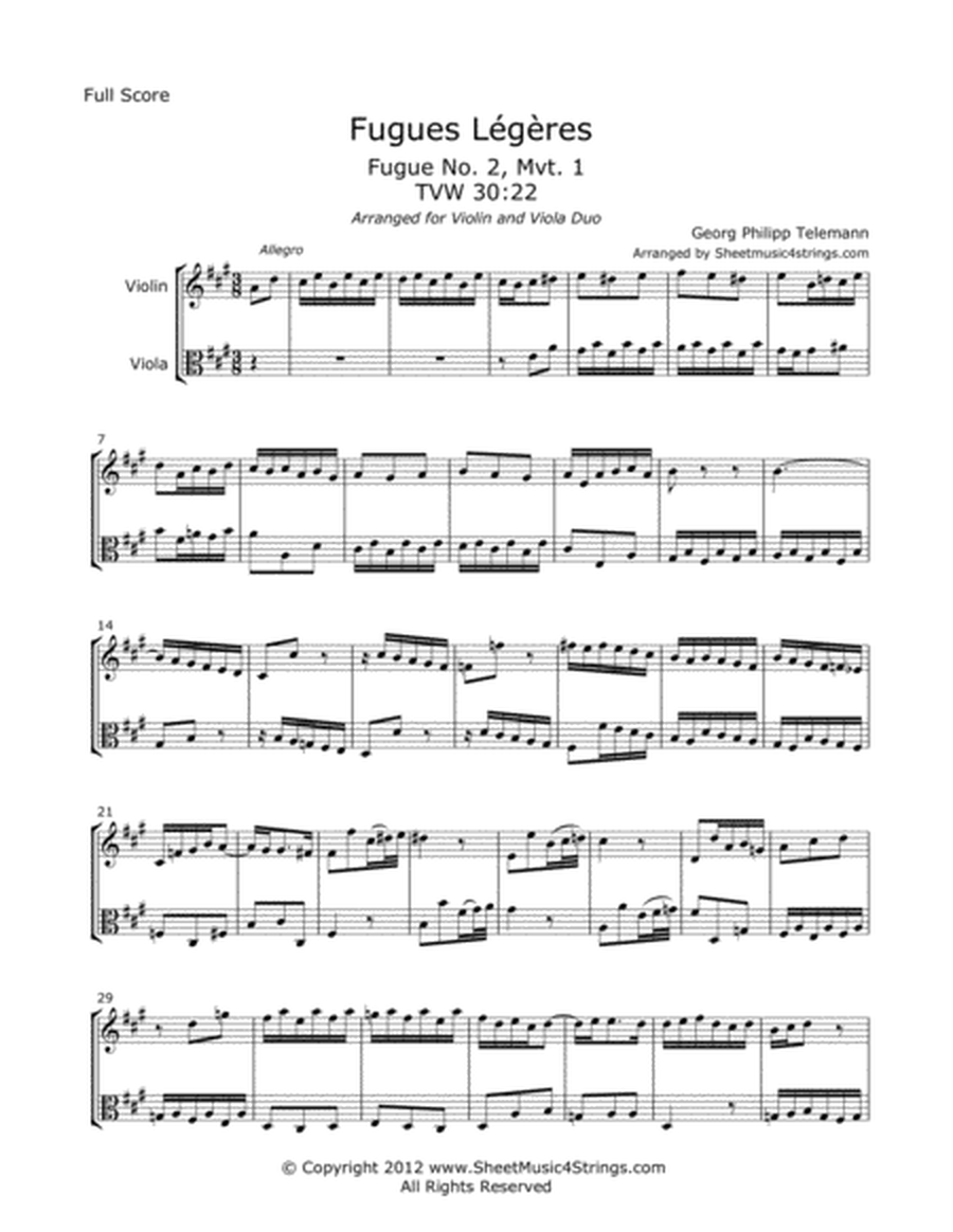 Telemann, G. - Fugues Legeres for Violin and Viola image number null