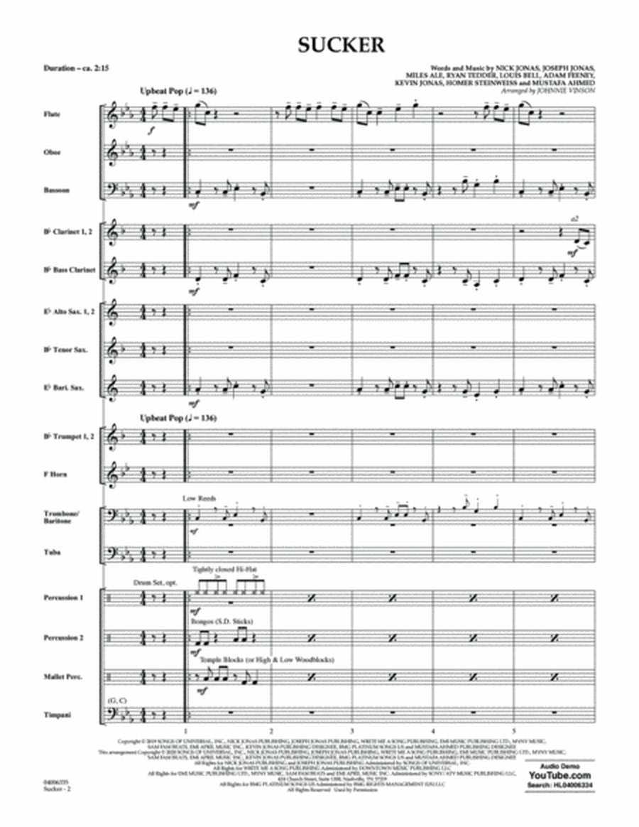 Sucker (arr. Johnnie Vinson) - Conductor Score (Full Score)