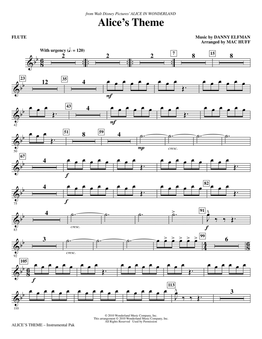 Alice's Theme (from Alice In Wonderland) (arr. Mac Huff) - Flute