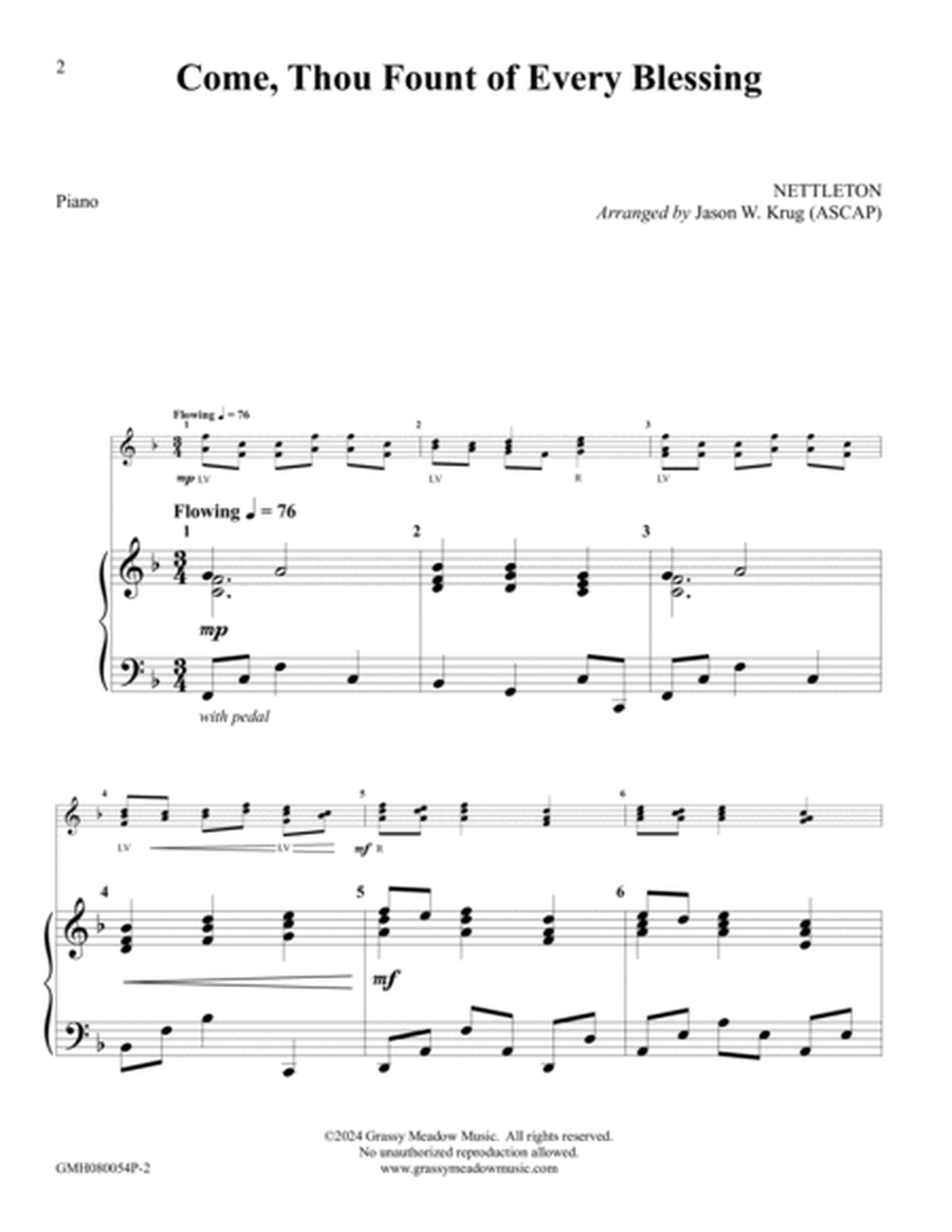 Come, Thou Fount of Every Blessing – piano accompaniment to 8 bell version image number null