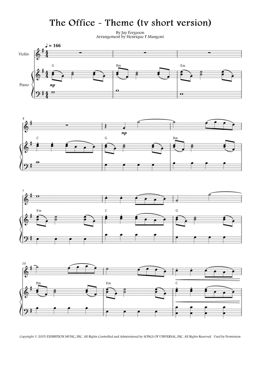 The Office - Theme Violin Solo - Digital Sheet Music